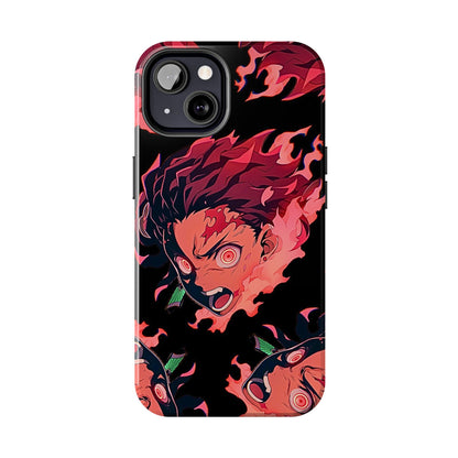 Tanjiro Kamado Flamed Style Black Tough Phone Case | Anime - Demon Slayer