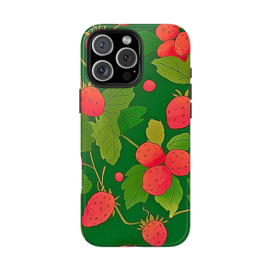 Dark Strawberry Pattern Preppy Tough Phone Case | Aesthetic