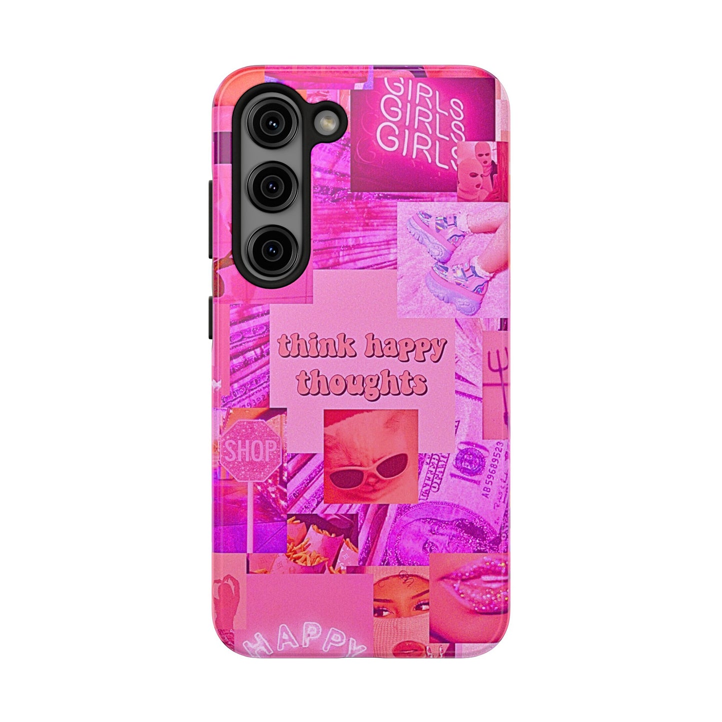 Think Happy Thoughts Pink Tough Phone Case | Aesthetic