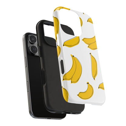 Bold Yellow Banana Pattern Minimal Line Art Tough Phone Case | Food