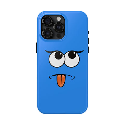 Silly Tongue Out Cartoon Face Blue Background Tough Phone Case | Funny