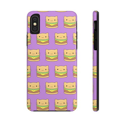Kawaii Cat Burger Pattern Purple Background Cute Tough Phone Case | Food