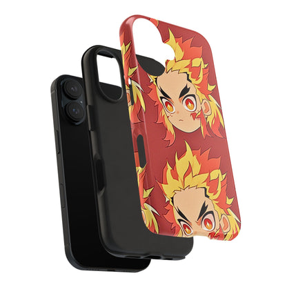 Rengoku Head Pattern Dark Orange Tough Phone Case | Anime - Demon Slayer