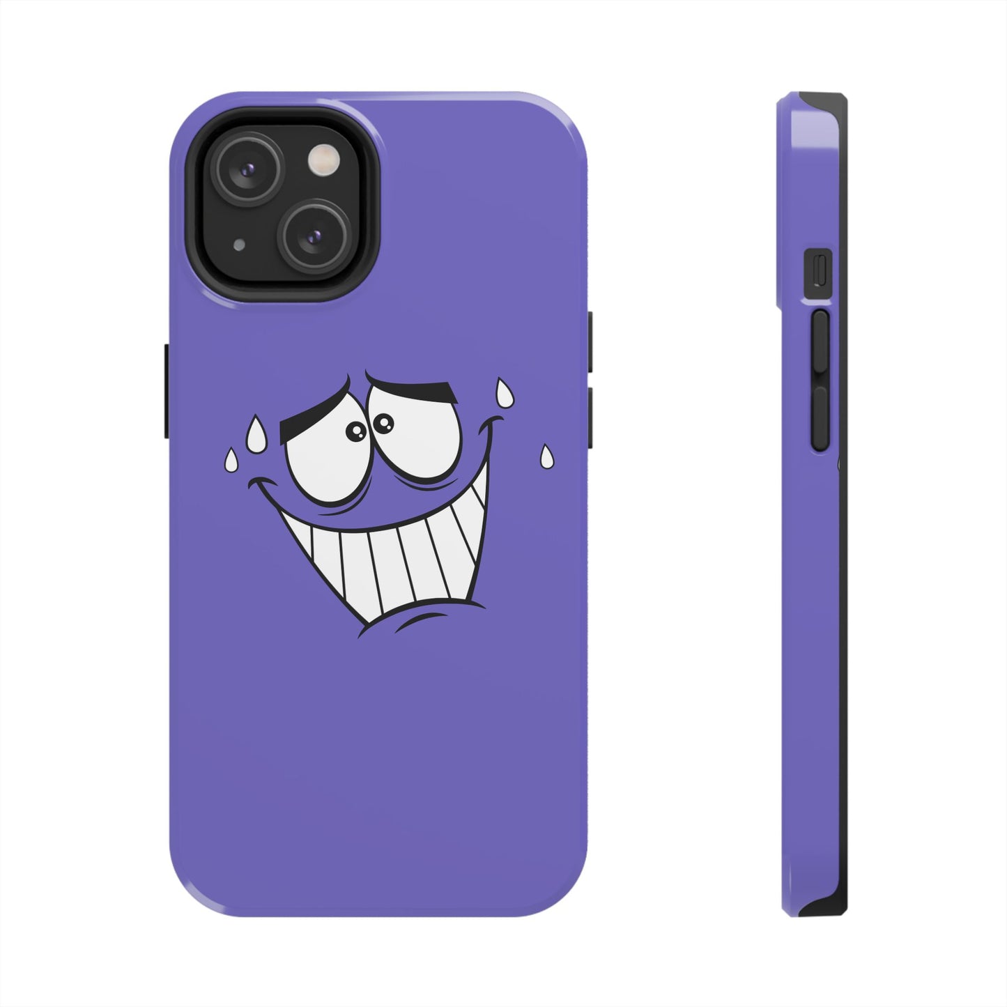 Awkward Nervous Cartoon Face Purple Background Tough Phone Case | Funny
