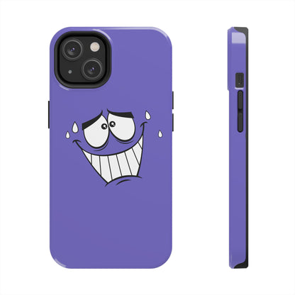 Awkward Nervous Cartoon Face Purple Background Tough Phone Case | Funny