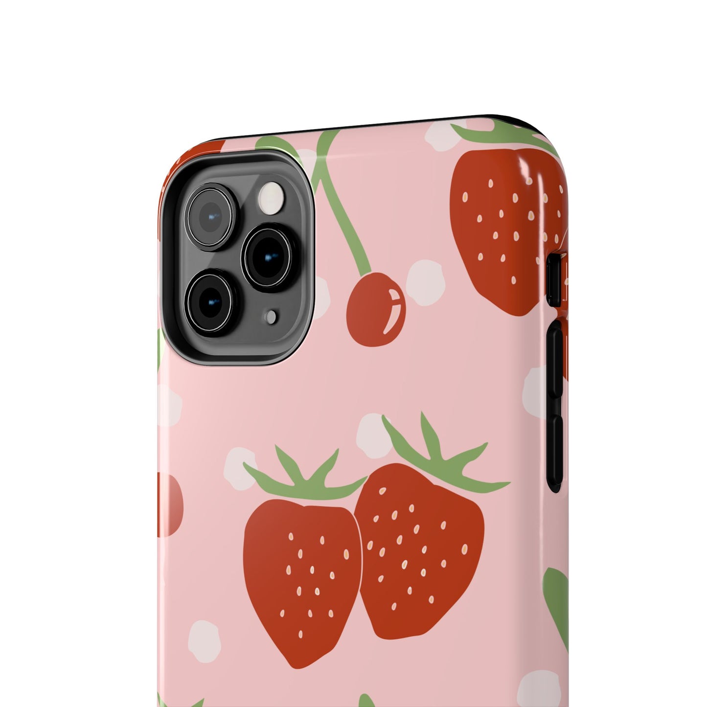 Cute Pink and Red Cherry and Strawberry Tough Phone Case | Food
