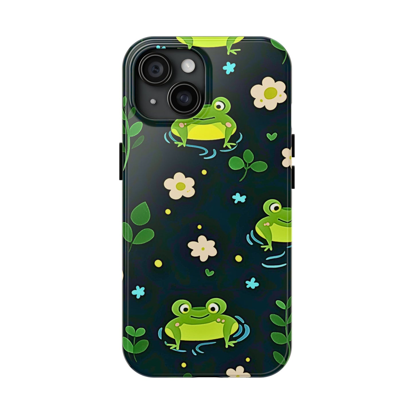 Kawaii Froggy Pattern Black Tough Phone Case | Animals