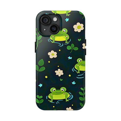 Kawaii Froggy Pattern Black Tough Phone Case | Animals