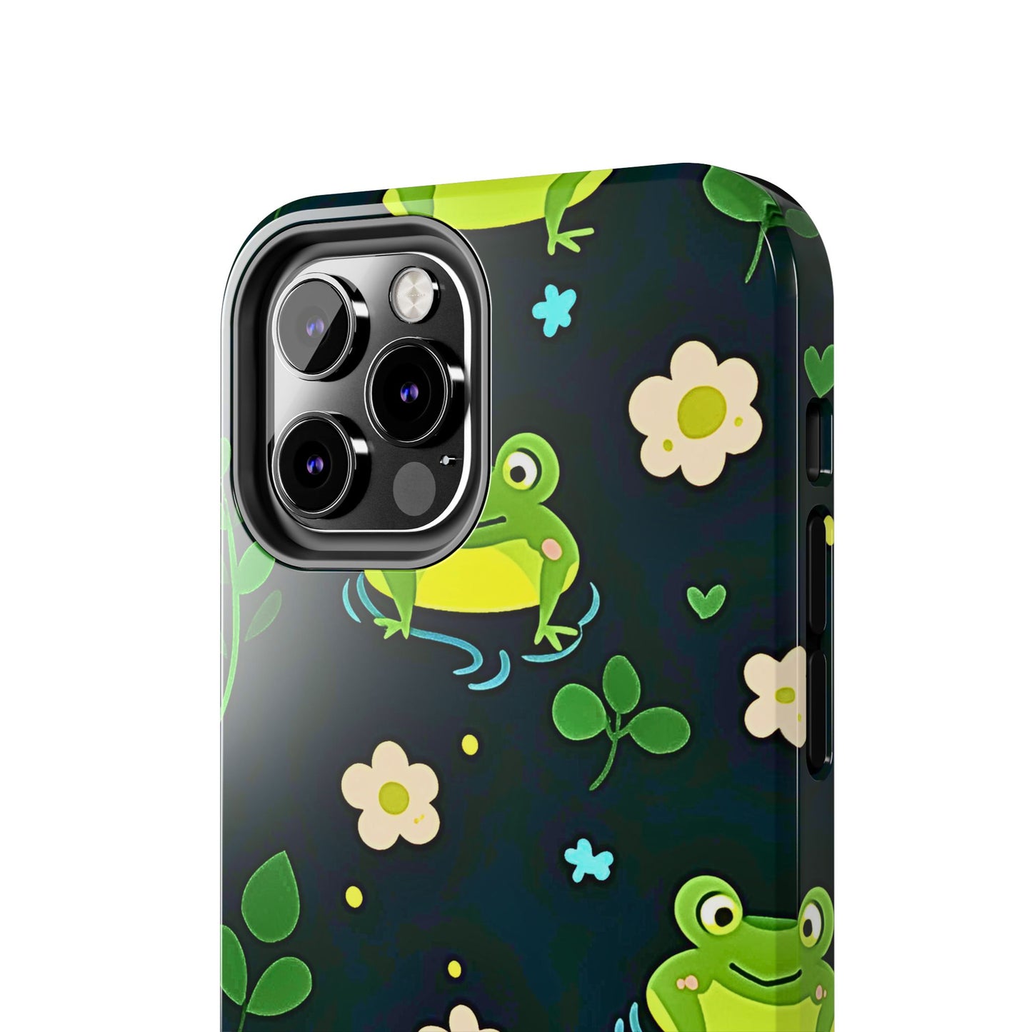 Kawaii Froggy Pattern Black Tough Phone Case | Animals