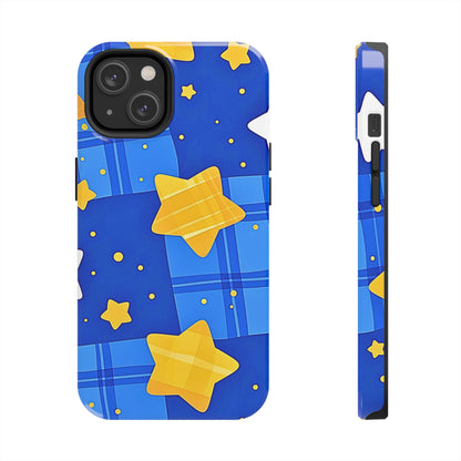 Funda resistente para teléfono con estampado de estrellas y cuadros preppy | Estética