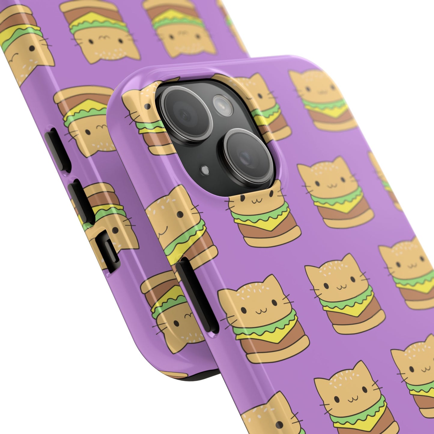 Kawaii Cat Burger Pattern Purple Background Cute Tough Phone Case | Food