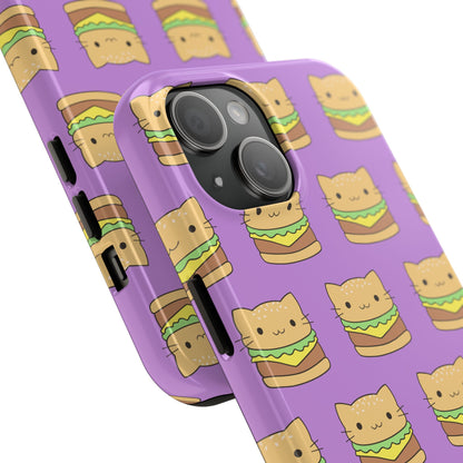 Kawaii Cat Burger Pattern Purple Background Cute Tough Phone Case | Food