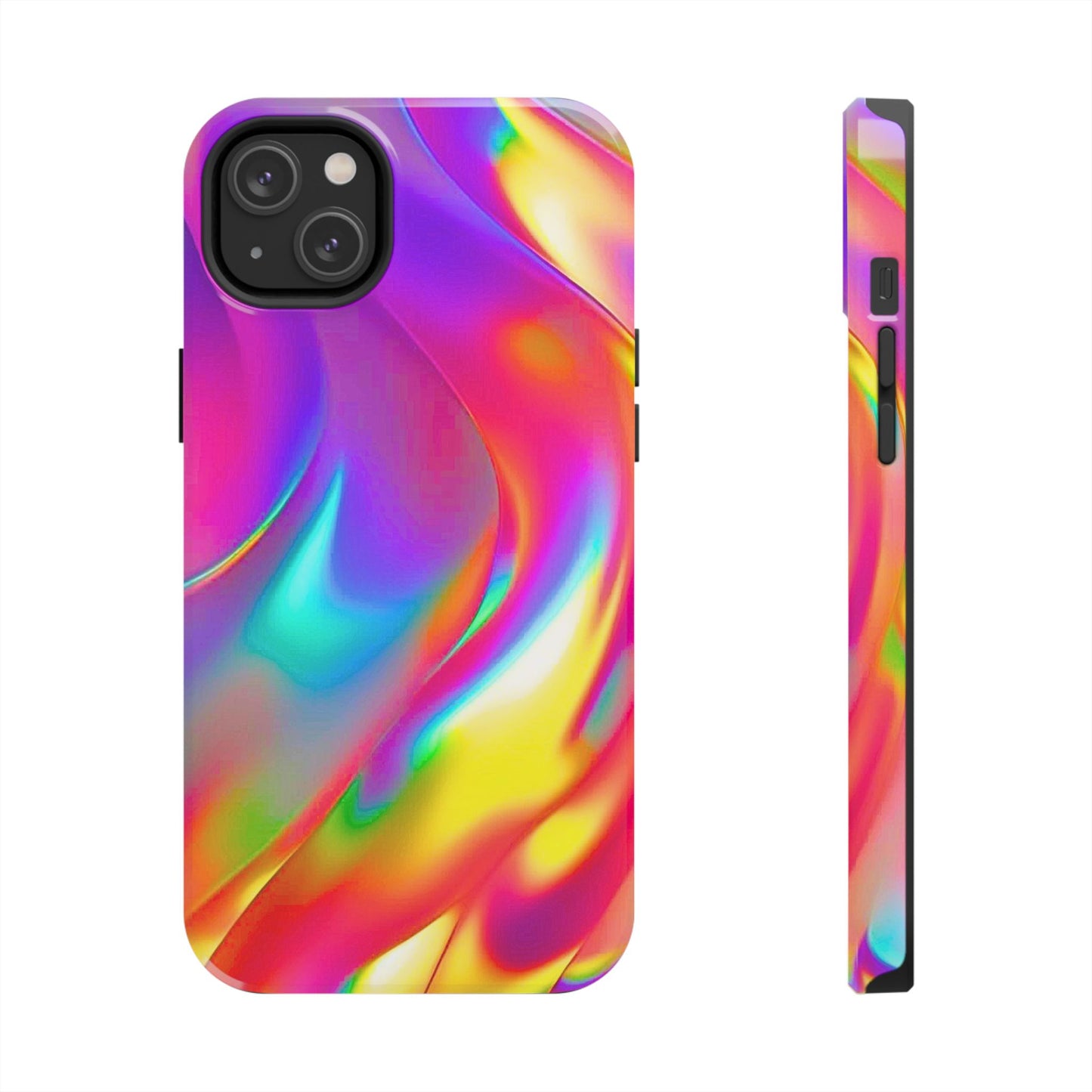Funda resistente para teléfono con brillo metálico holográfico y estilo abstracto | Estética