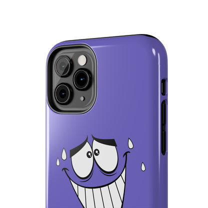 Awkward Nervous Cartoon Face Purple Background Tough Phone Case | Funny
