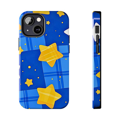 Funda resistente para teléfono con estampado de estrellas y cuadros preppy | Estética