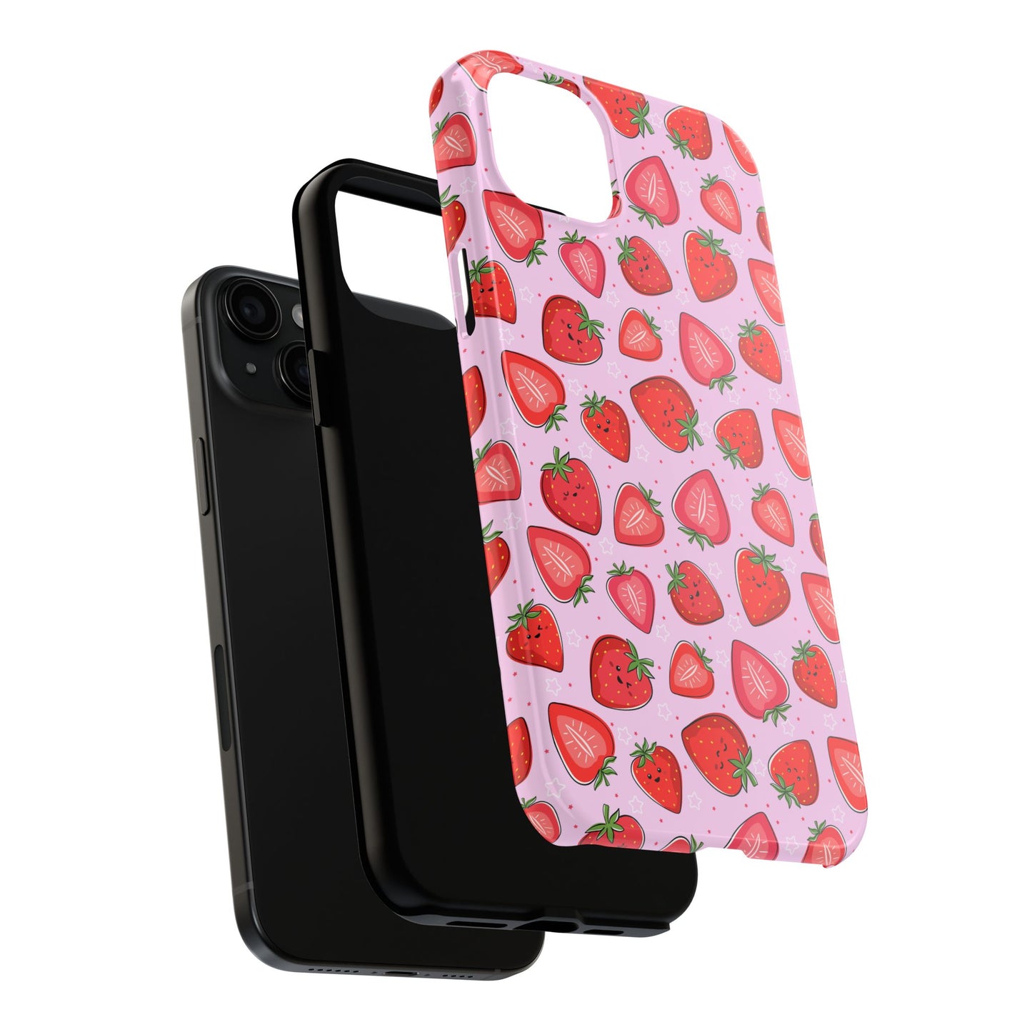 Kawaii Strawberry Cartoon Pattern Pink Aesthetic Tough Phone Case | Food