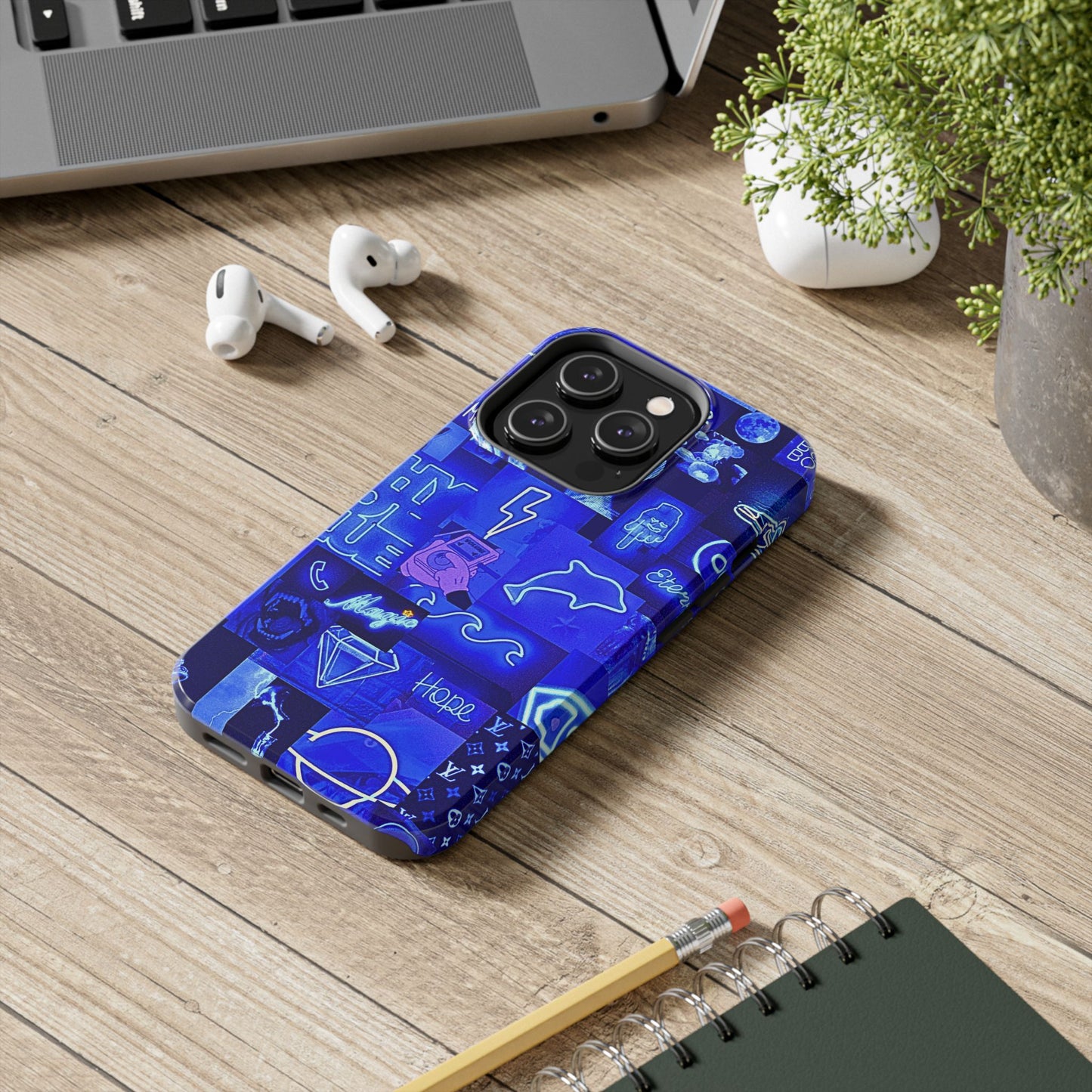 Blue Neon Style Tough Phone Case | Aesthetic