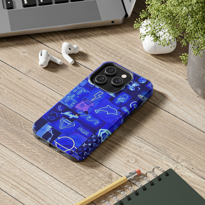Blue Neon Style Tough Phone Case | Aesthetic