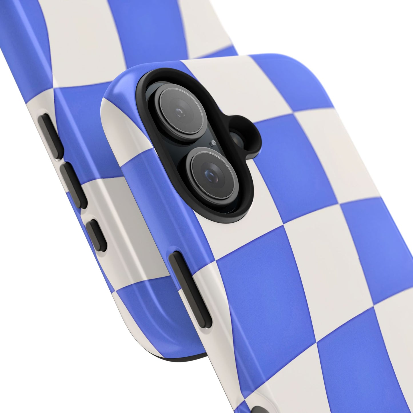 Funda resistente para teléfono con estampado ondulado de cuadros azules | Estética