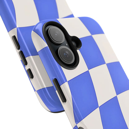 Funda resistente para teléfono con estampado ondulado de cuadros azules | Estética