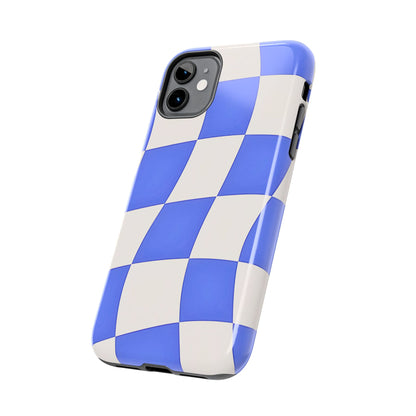 Funda resistente para teléfono con estampado ondulado de cuadros azules | Estética