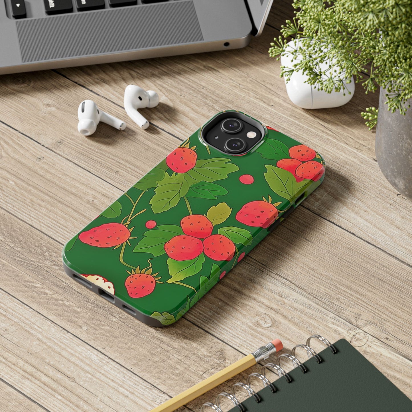 Dark Strawberry Pattern Preppy Tough Phone Case | Aesthetic