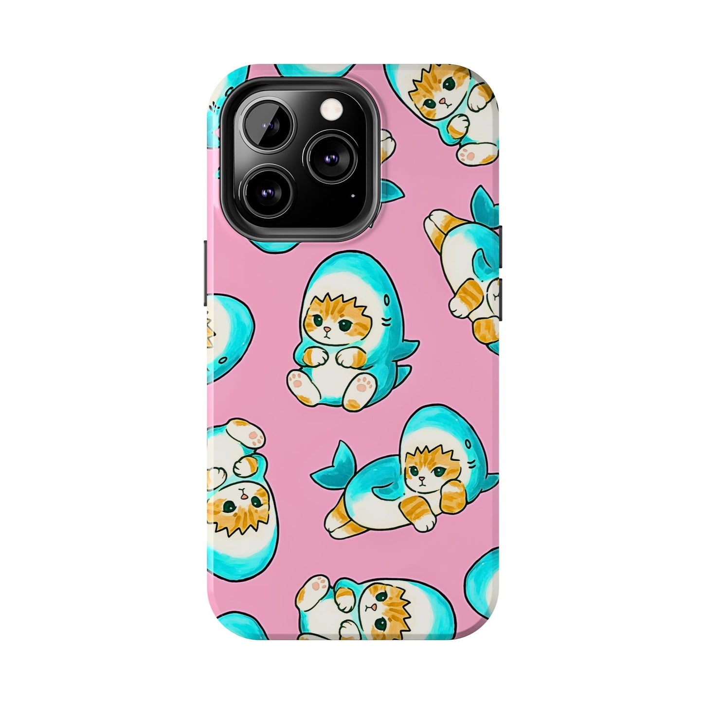 Pink Cute Shark Cats Pattern Tough Phone Case | Animals