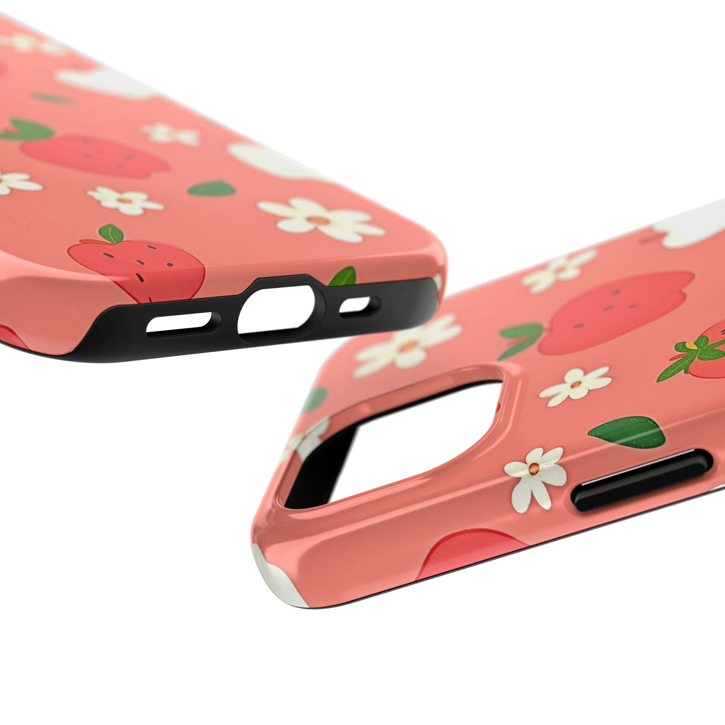 Strawberry Apple Flower Pattern Pink Tough Phone Case | Aesthetic