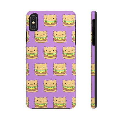 Kawaii Cat Burger Pattern Purple Background Cute Tough Phone Case | Food