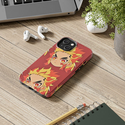 Rengoku Head Pattern Dark Orange Tough Phone Case | Anime - Demon Slayer