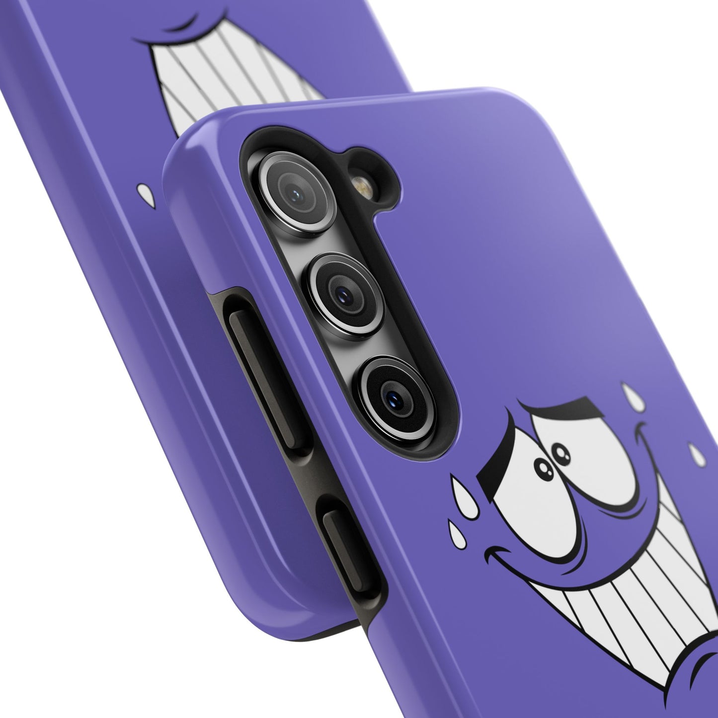Awkward Nervous Cartoon Face Purple Background Tough Phone Case | Funny