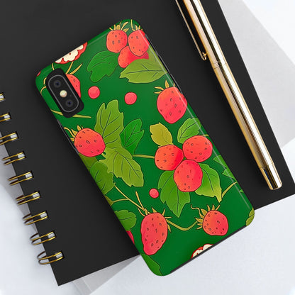 Dark Strawberry Pattern Preppy Tough Phone Case | Aesthetic