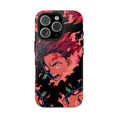 Tanjiro Kamado Flamed Style Black Tough Phone Case | Anime - Demon Slayer