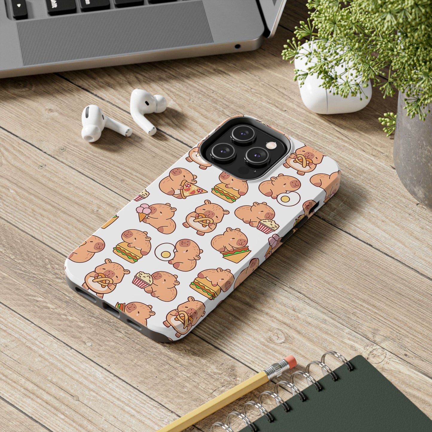 Cute Capybara Eating Pizza Ice Cream & Snacks Cartoon Food Tough Phone Case | Animals