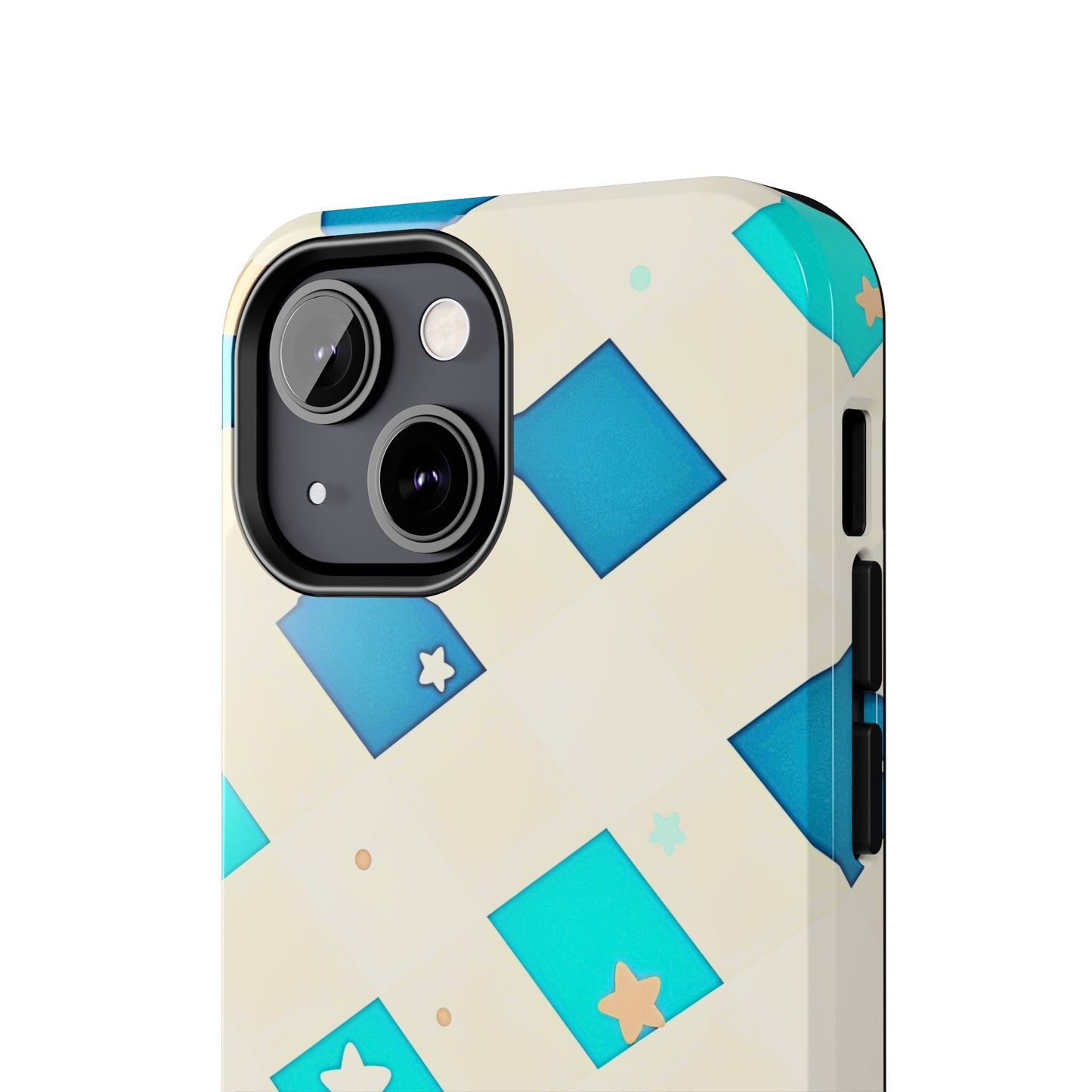 Modern Preppy Checkered Teal Stars Tough Phone Case | Aesthetic