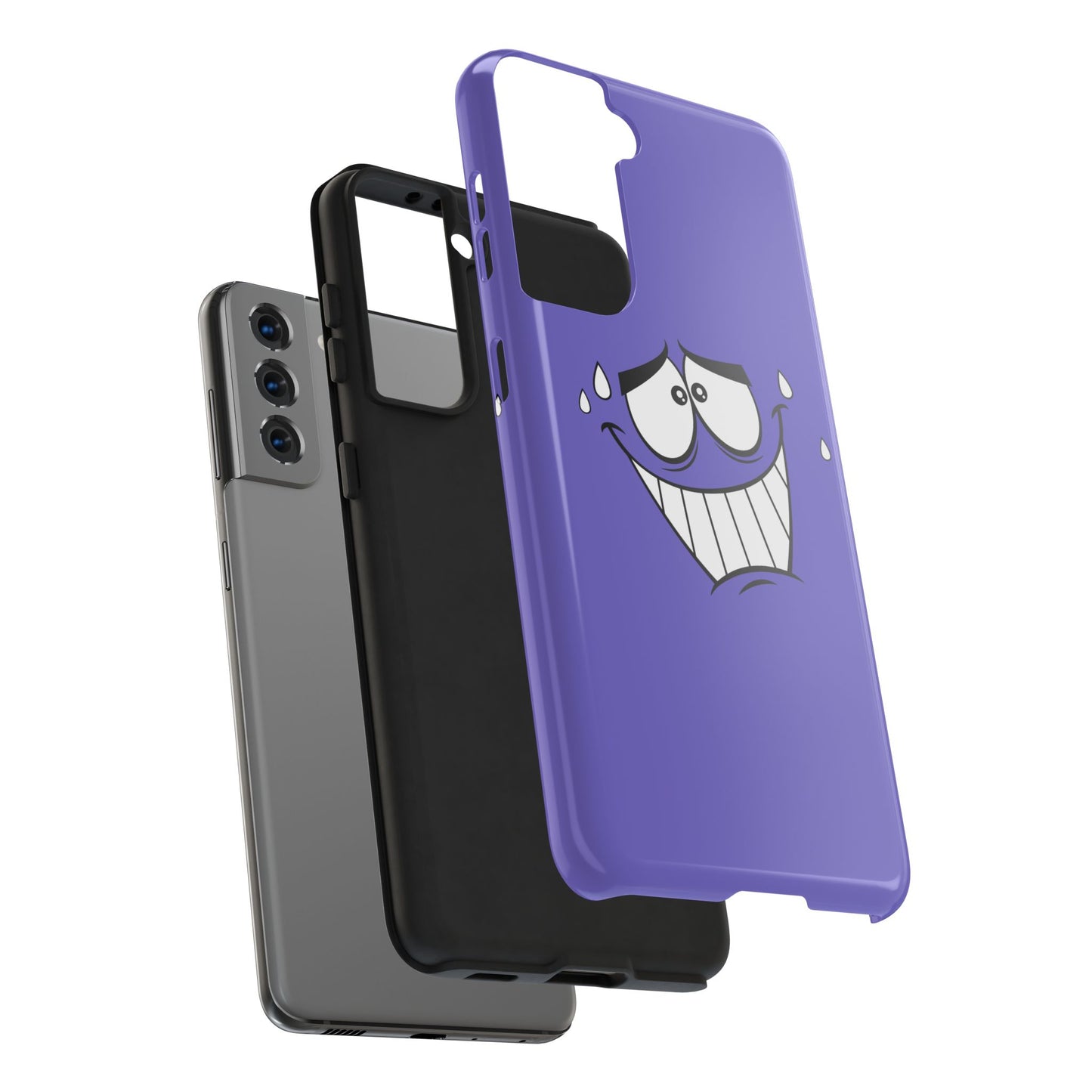 Awkward Nervous Cartoon Face Purple Background Tough Phone Case | Funny