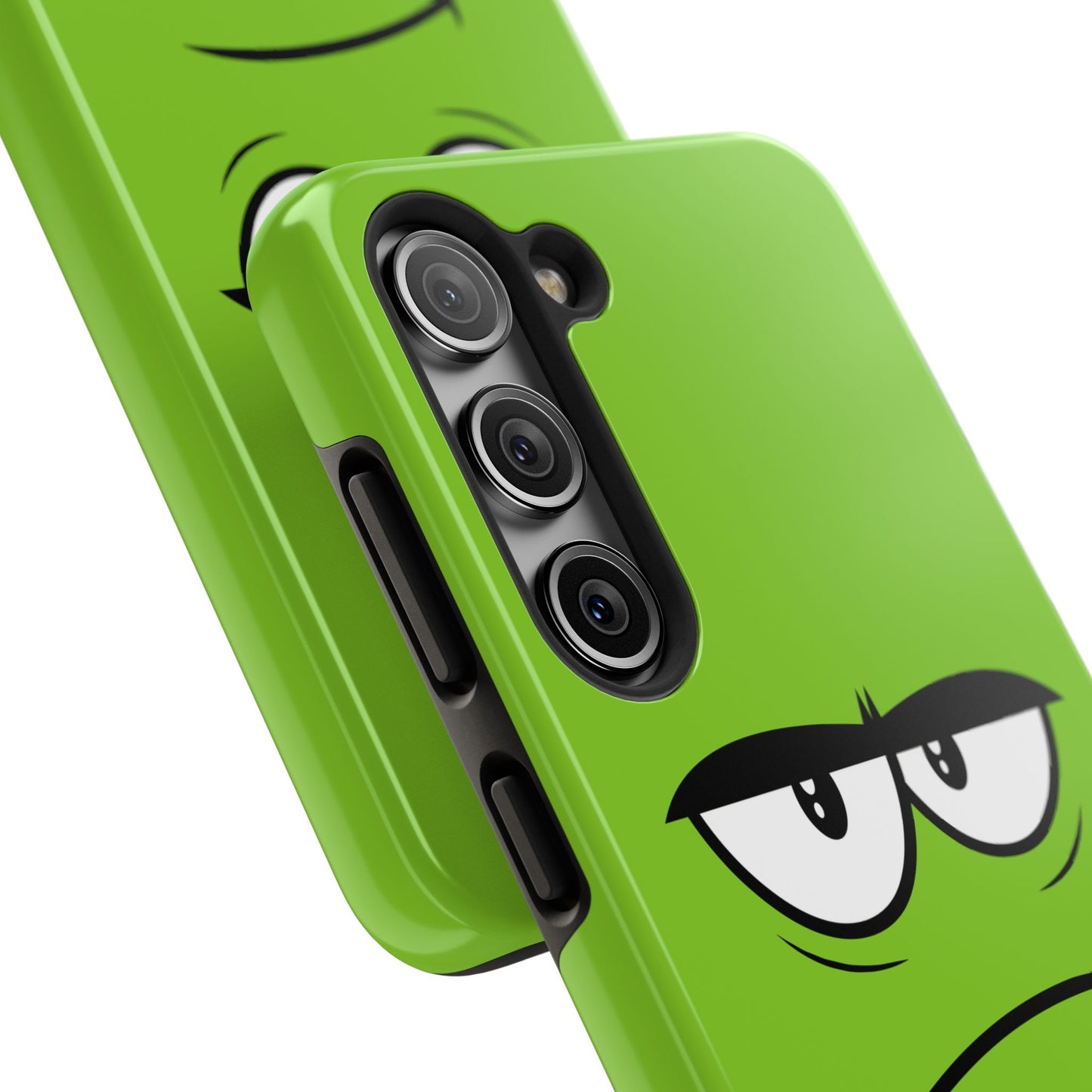 Grumpy Mood Face Green Background Funny Expression Tough Phone Case | Funny