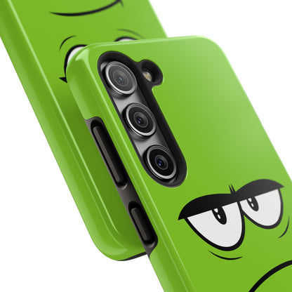 Grumpy Mood Face Green Background Funny Expression Tough Phone Case | Funny
