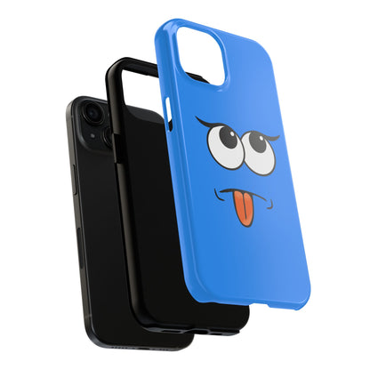 Silly Tongue Out Cartoon Face Blue Background Tough Phone Case | Funny