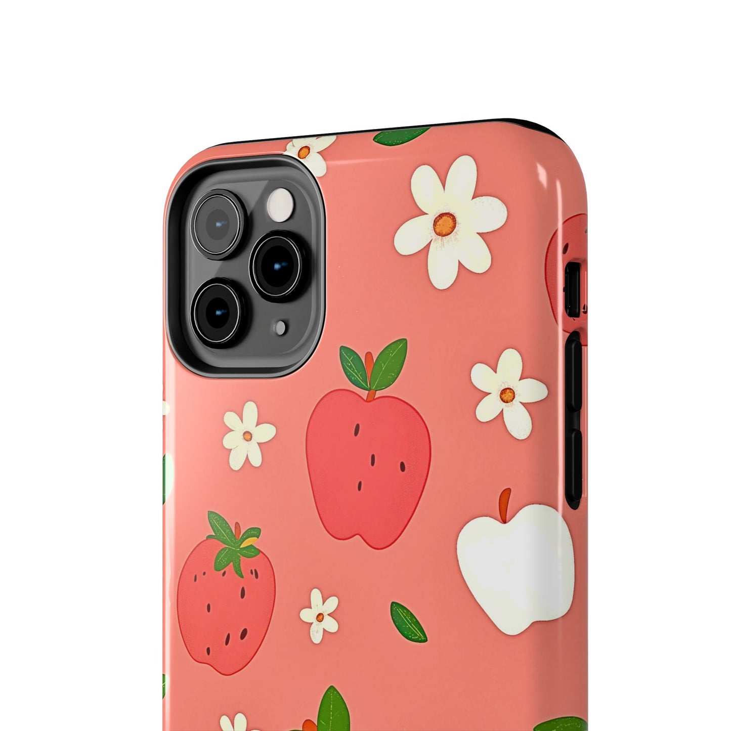 Strawberry Apple Flower Pattern Pink Tough Phone Case | Aesthetic