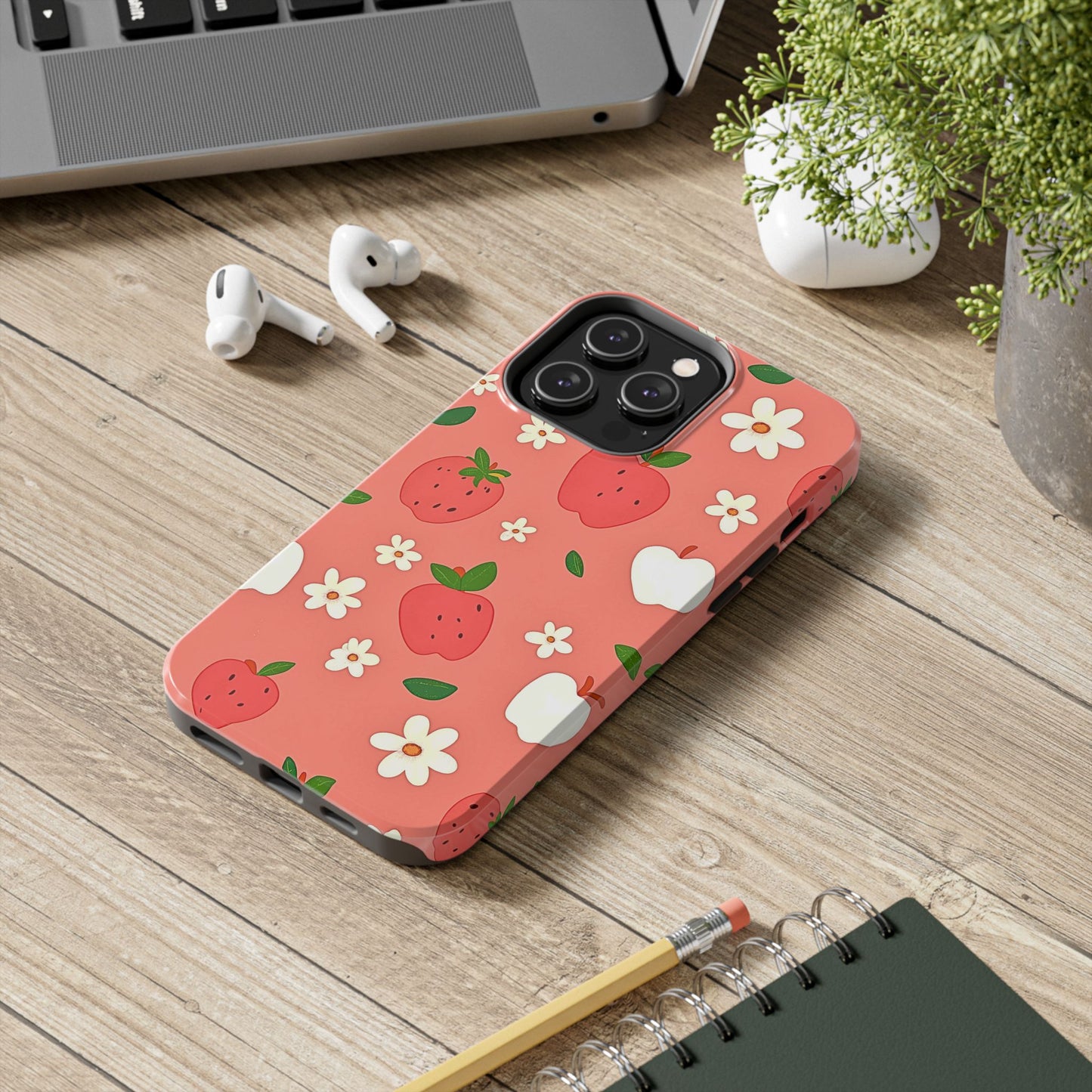 Strawberry Apple Flower Pattern Pink Tough Phone Case | Aesthetic