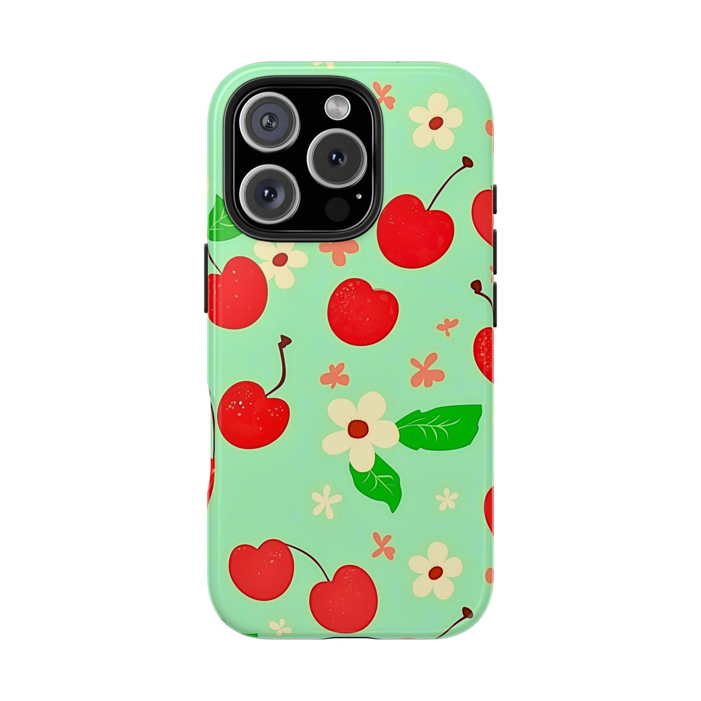 Cute Cherry Flower Pattern Mint Tough Phone Case | Aesthetic