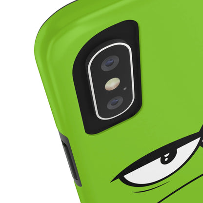 Grumpy Mood Face Green Background Funny Expression Tough Phone Case | Funny