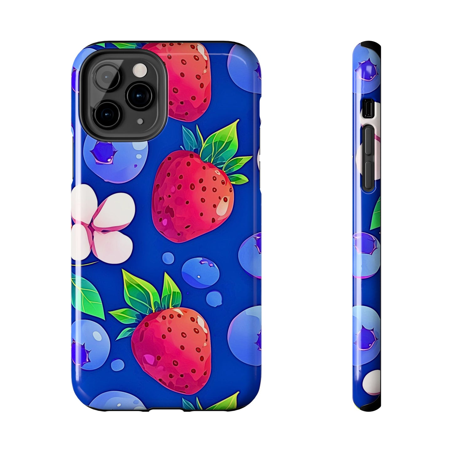 Cute Blueberry Strawberry Fruit Pattern Tough Phone Case | Aesthetic
