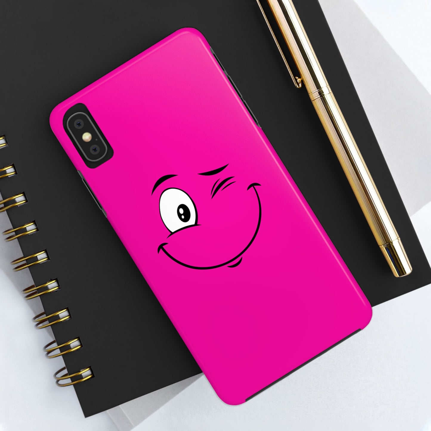 Winking Face Pink Background Cheeky Cartoon Style Tough Phone Case | Funny