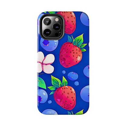 Cute Blueberry Strawberry Fruit Pattern Tough Phone Case | Aesthetic