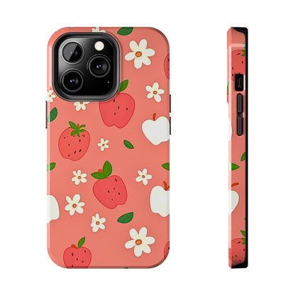 Strawberry Apple Flower Pattern Pink Tough Phone Case | Aesthetic