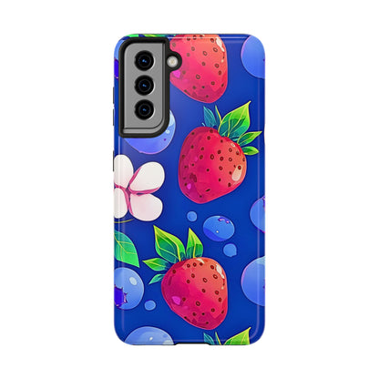 Cute Blueberry Strawberry Fruit Pattern Tough Phone Case | Aesthetic