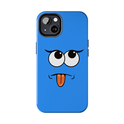 Silly Tongue Out Cartoon Face Blue Background Tough Phone Case | Funny