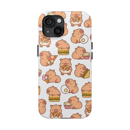 Cute Capybara Eating Pizza Ice Cream & Snacks Cartoon Food Tough Phone Case | Animals